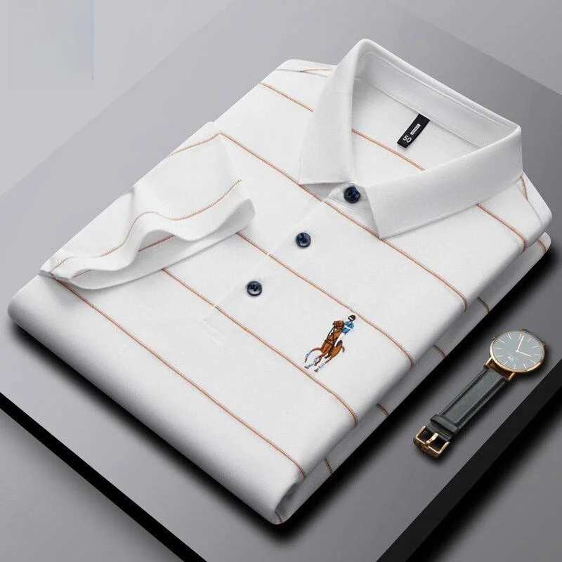 

100PCS Standard Fit Shirts for Men Business Gentleman Style Short Sleeve Micro Stretch Nylon Summer Thin Stripe Pattern