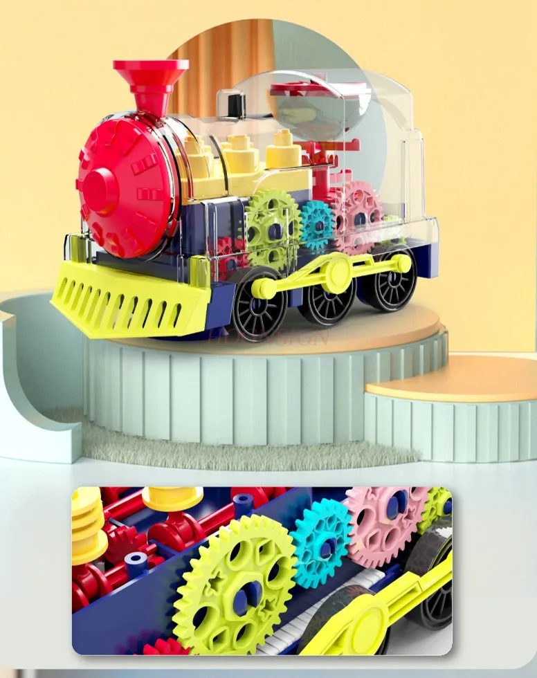 Trem de engrenagem transparente carro elétrico universal modelo de carro de brinquedo infantil presente de 2-3 anos para meninos e meninas