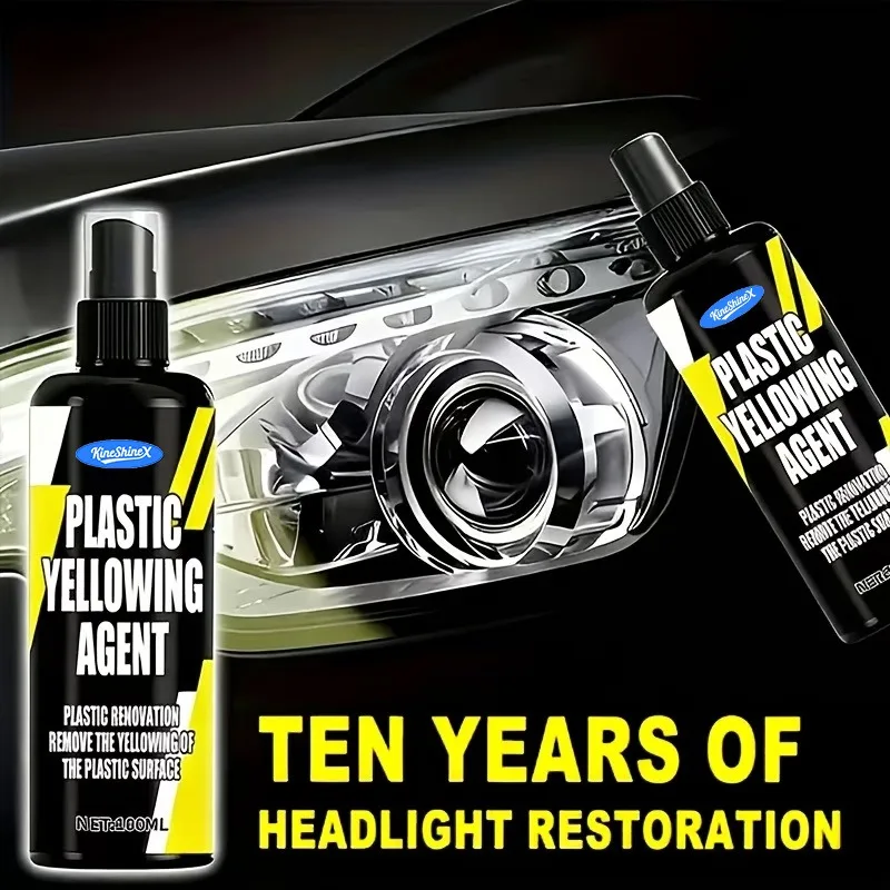 Automobile headlight restoration spray and polishing compound for yellowed, foggy headlights to improve light brightness