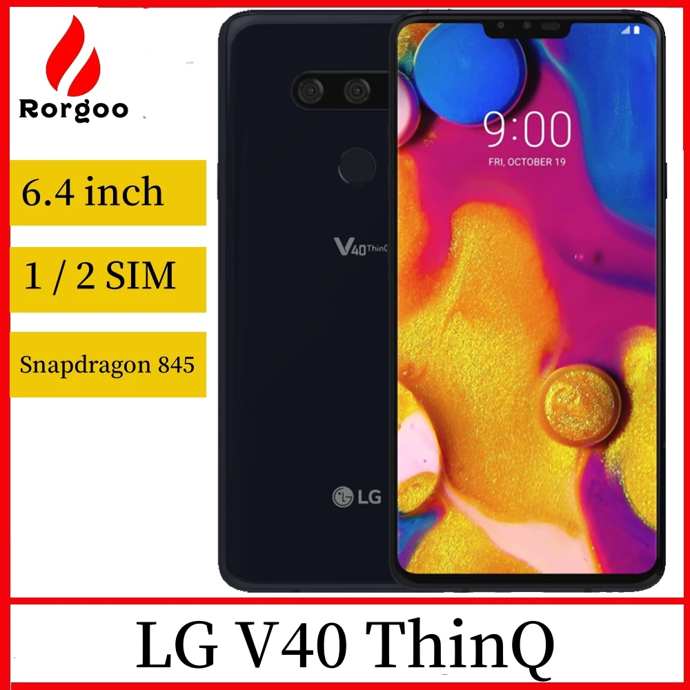 LG V40 ThinQ 4G LTE Original Mobile Phone 6.4'' 6GB RAM 64GB/128GB ROM 16MP Single/Dual SIM Fingerprint V405UA V405EBW CellPhone