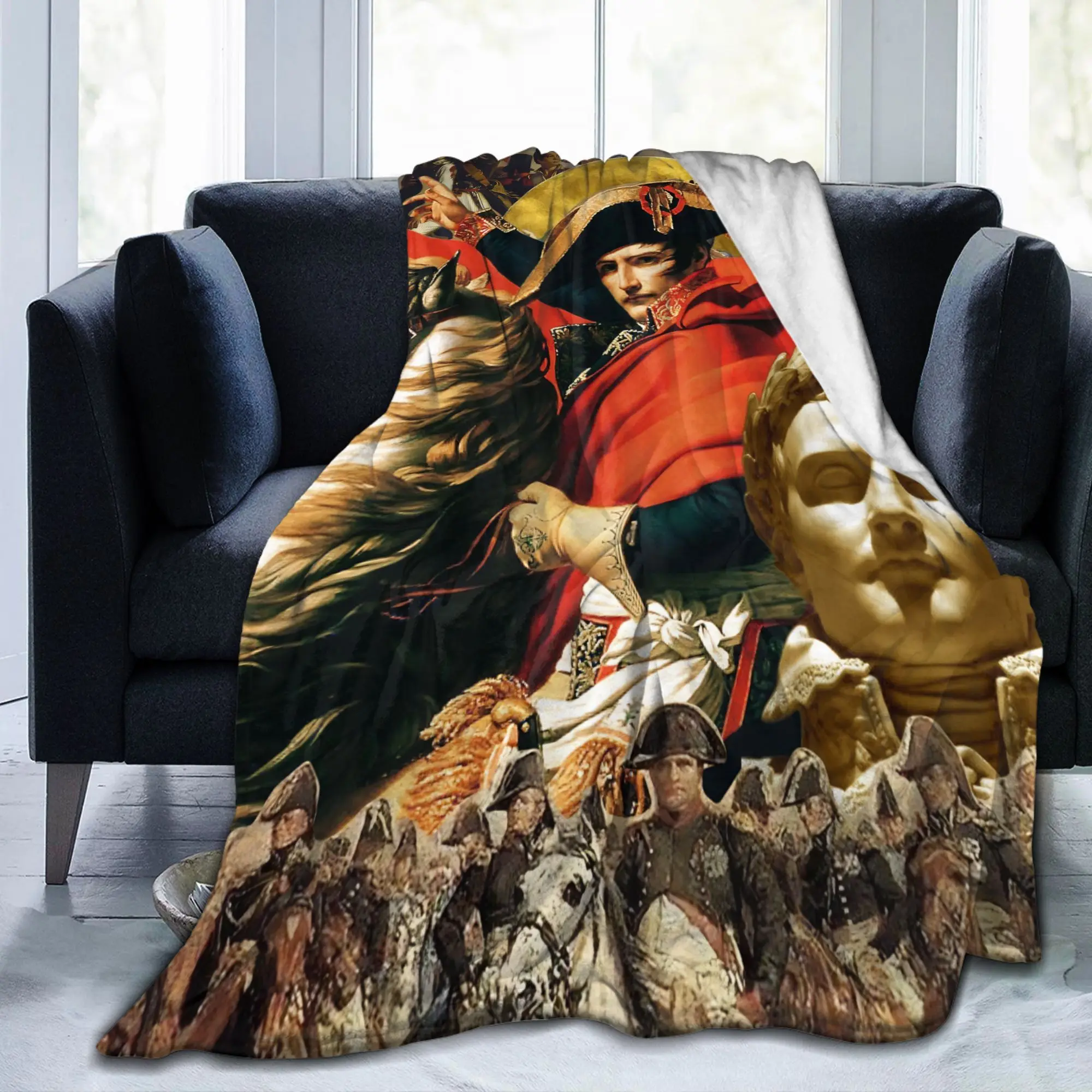 Napoleon Bonaparte Crossing the Alps Fleece Throw Blanket Art for Home Knitted Blanket Car Lightweight Multifunction