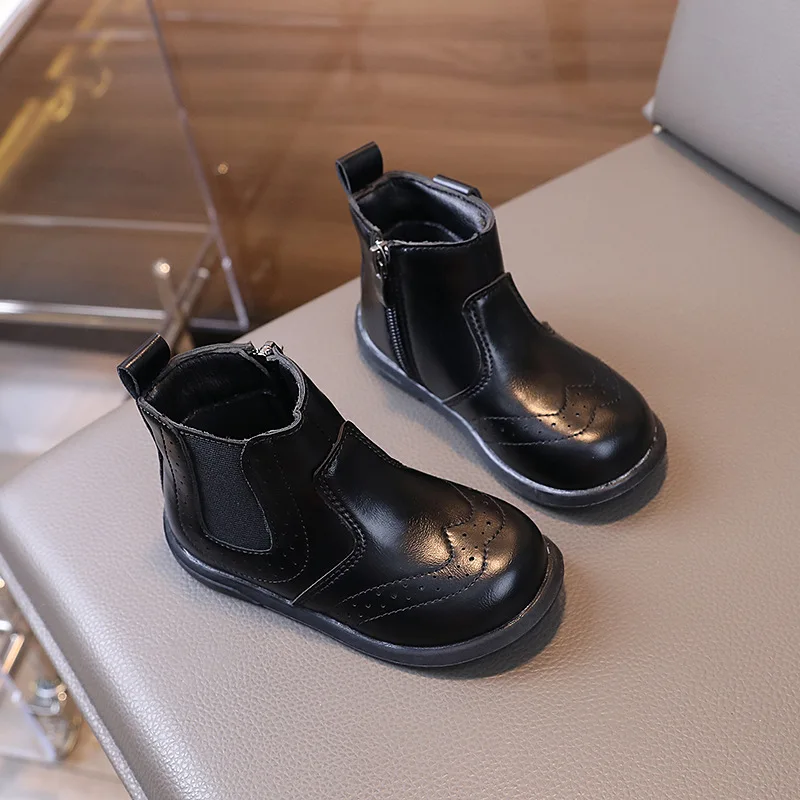 Children Leather Boots Girls Elegant Chelsea Boots Boys Handsome British Style Short Boots Baby Soft Autumn Shoes