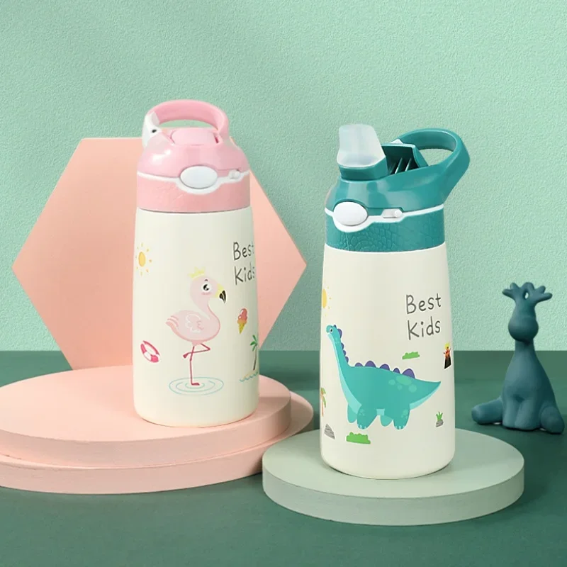 

400ML Kids Water Bottle Cartoon Animal Thermos Mug Baby Duck Billed Straw 316 Stainless Steel Vacuum Flasks Thermos Bottle