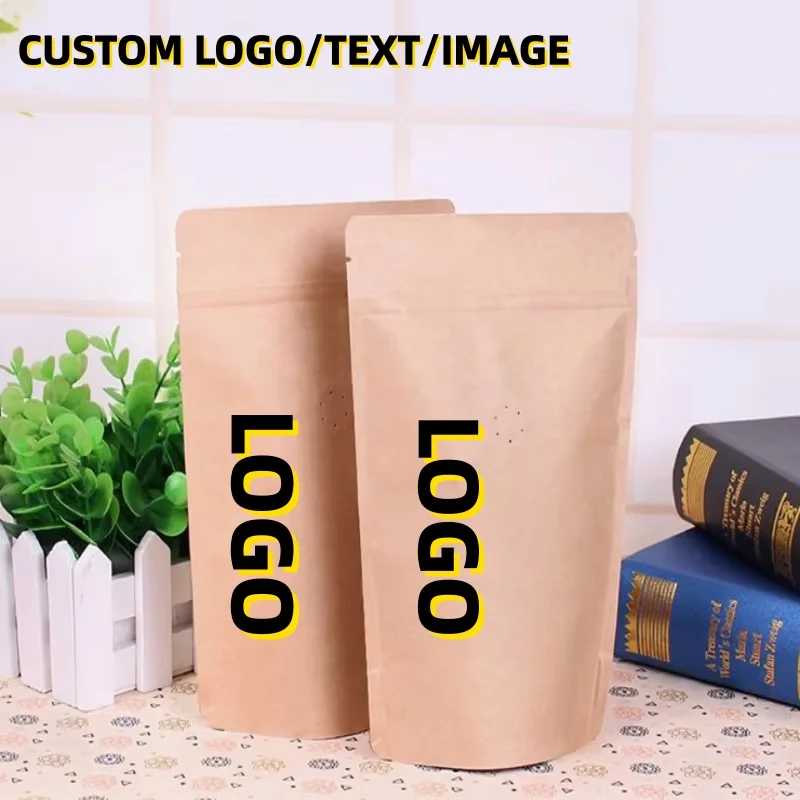 

50PCS 28micron 16x24cm Kraft Paper Coffee Bags with One-Way Valve - for Coffee Beans,Snacks Resealable Ziplock Storage Pouches