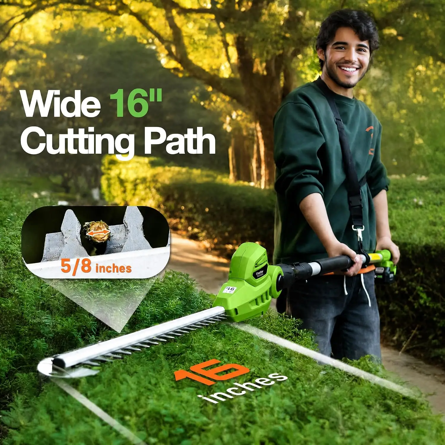 Pole Hedge Trimmer Cordless: 20V Powered Dual-Action Blade | Detachable Telescopic Pole, two 4.0Ah Batteries, Electric Bush