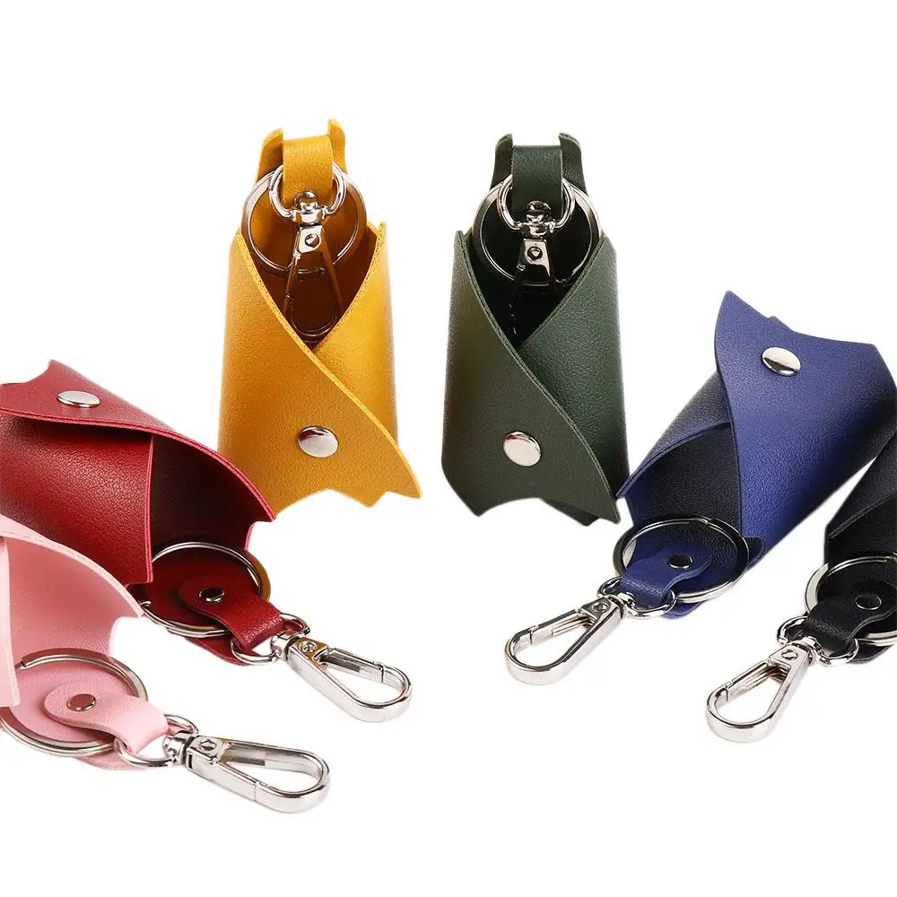 Mini Card Bag PU Leather Key Cover Key Protector Car Key Organizer Men's Key Holder Remote Key  Pouch Leather Keychain