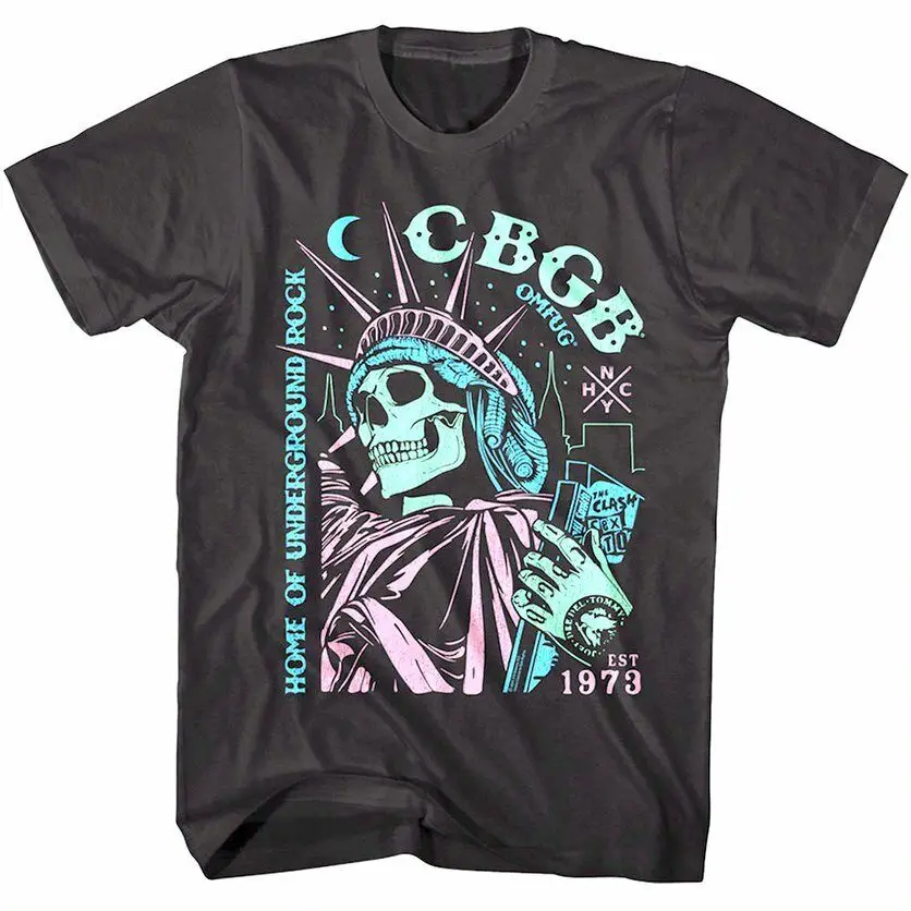 Cbgb New York At Night Men'S T Shirt Punk Statue Of Liberty Skull