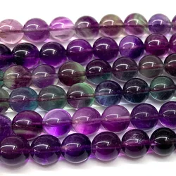 Veemake Natural Purple Fluorite Round Loose Beads For Jewelry Making 07355