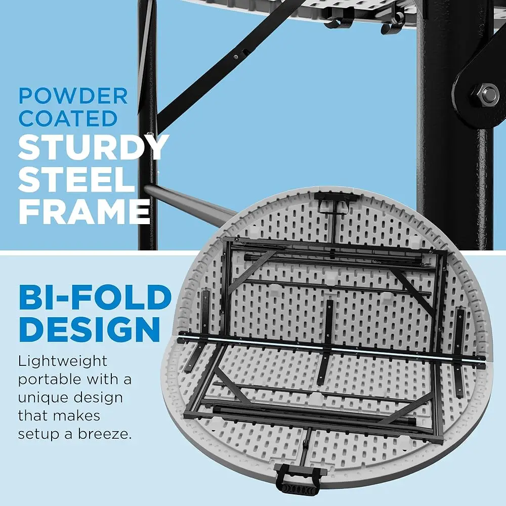 Round Folding Table,48"" Round, White Plastic