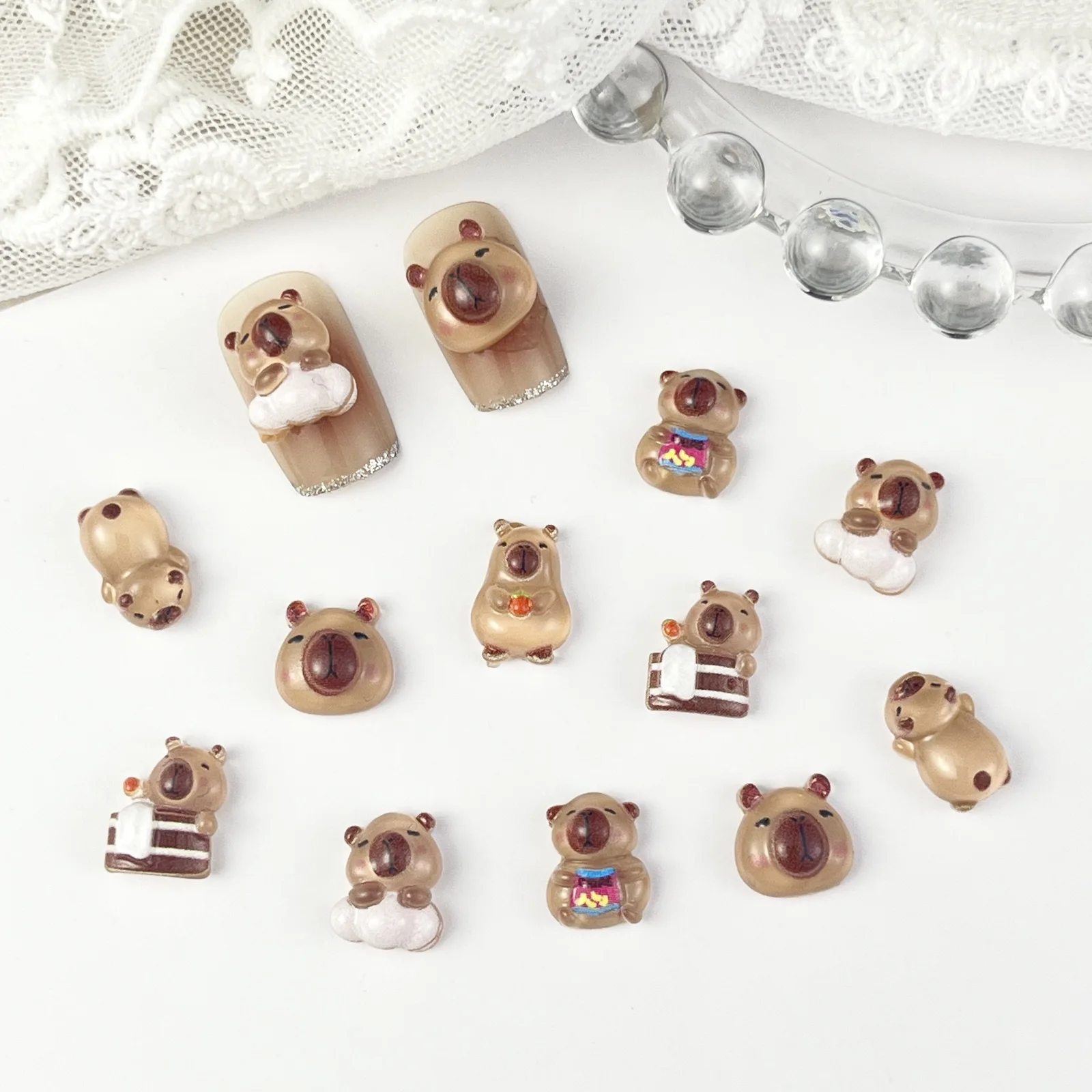 

20Pcs Cartoon Cute Resin Capybara Nail Charms Creative Hamster Animal Nail Art Decoration Accessories for DIY Manicure Supplies