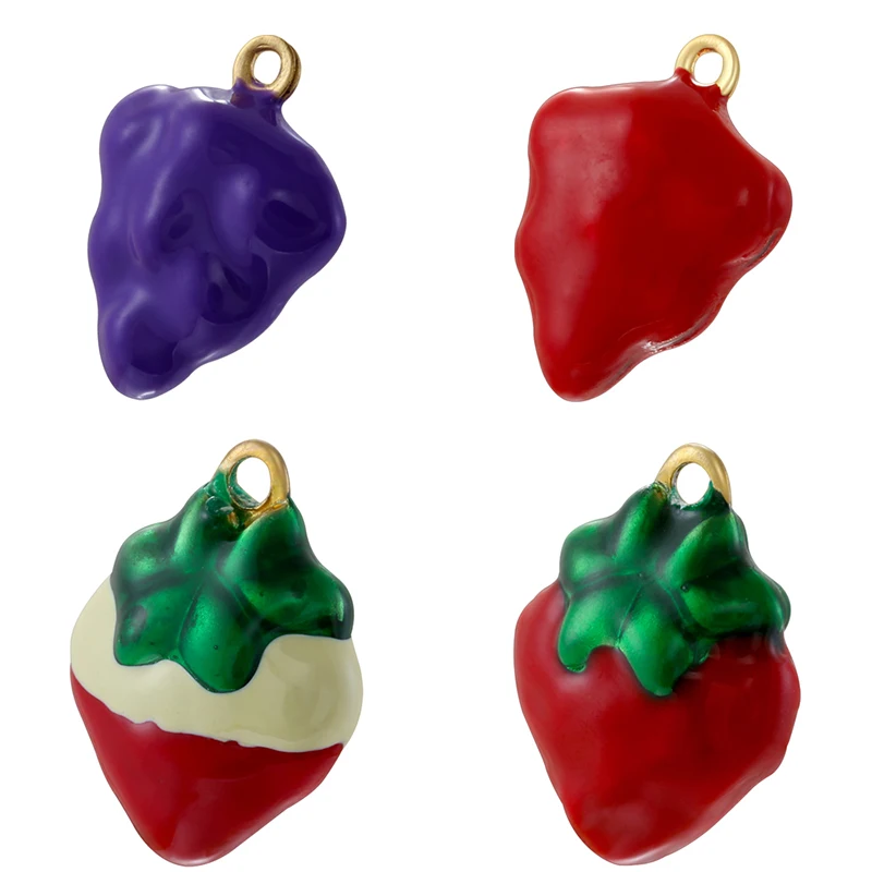 ZHUKOU Fruit Series Red Strawberry Purple Grape Enamel Drip Oil Craft Small Pendant Cute Jewellery Making Accessories：VD1835