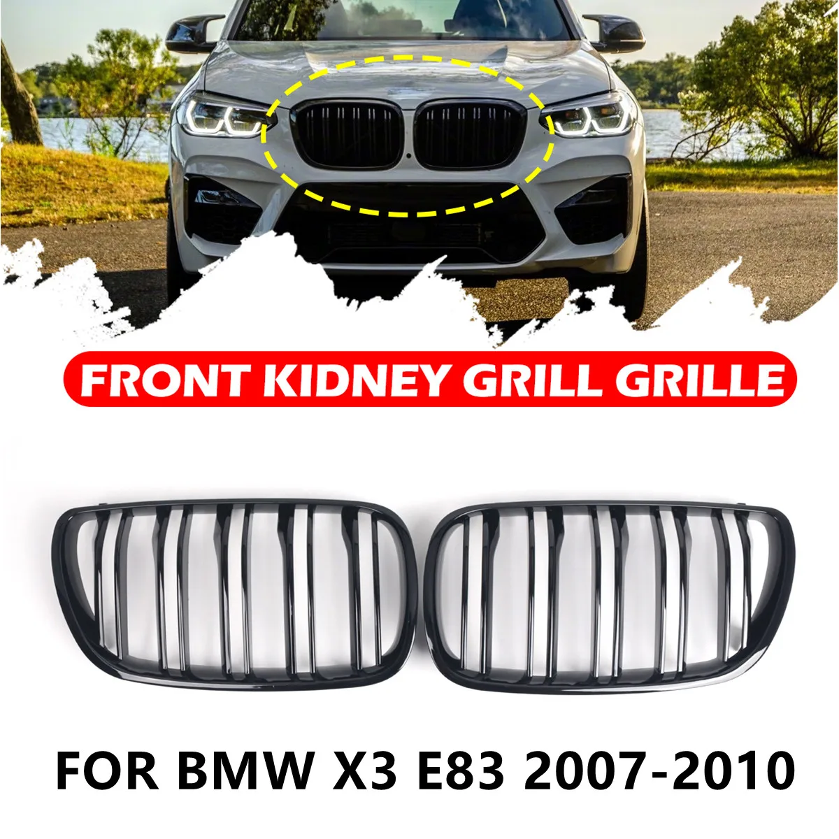 Pair Car Front Kidney Grille Grills For BMW X3 E83 Diesel Petrol SUV Facelift 2007-2010 Double slat Hood Grill Racing Grills