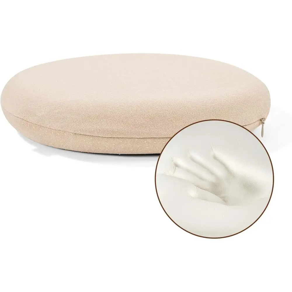 15 Round Velvet Seat Cushion with Anti-Slip, Medium Size, Beige