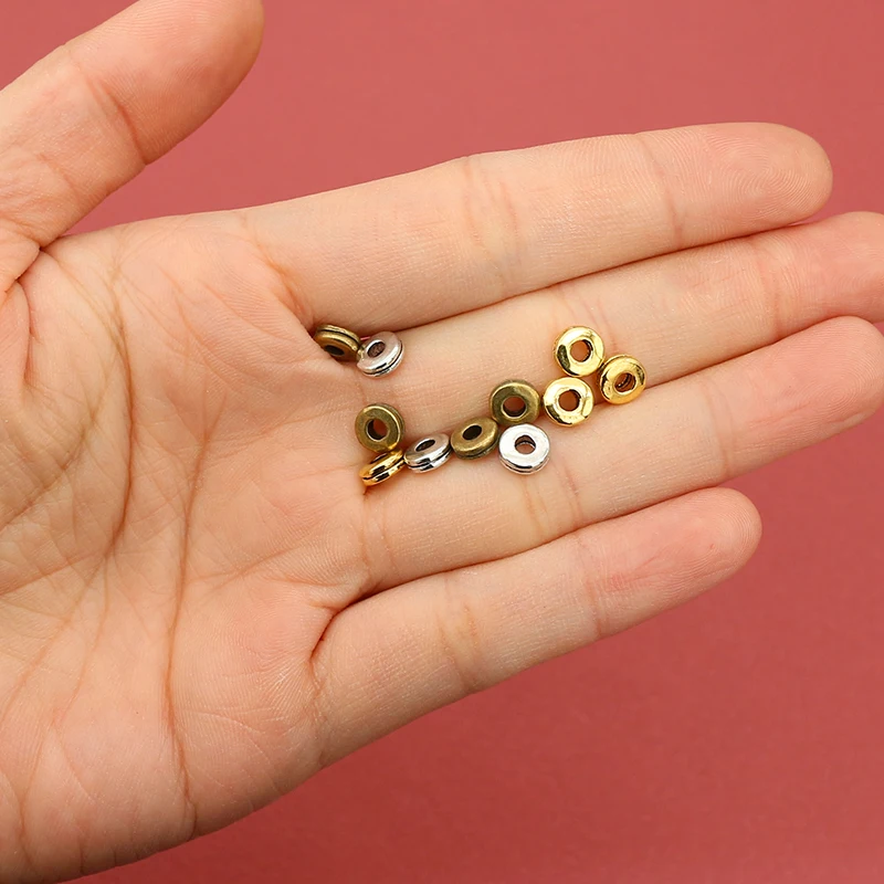 100pcs/Lot 6mm Retro Two-layers Flat Round Spacers Antique Bronze/Gold/Silver Color Shim Loose Beads DIY Jewelry Bracelets Make