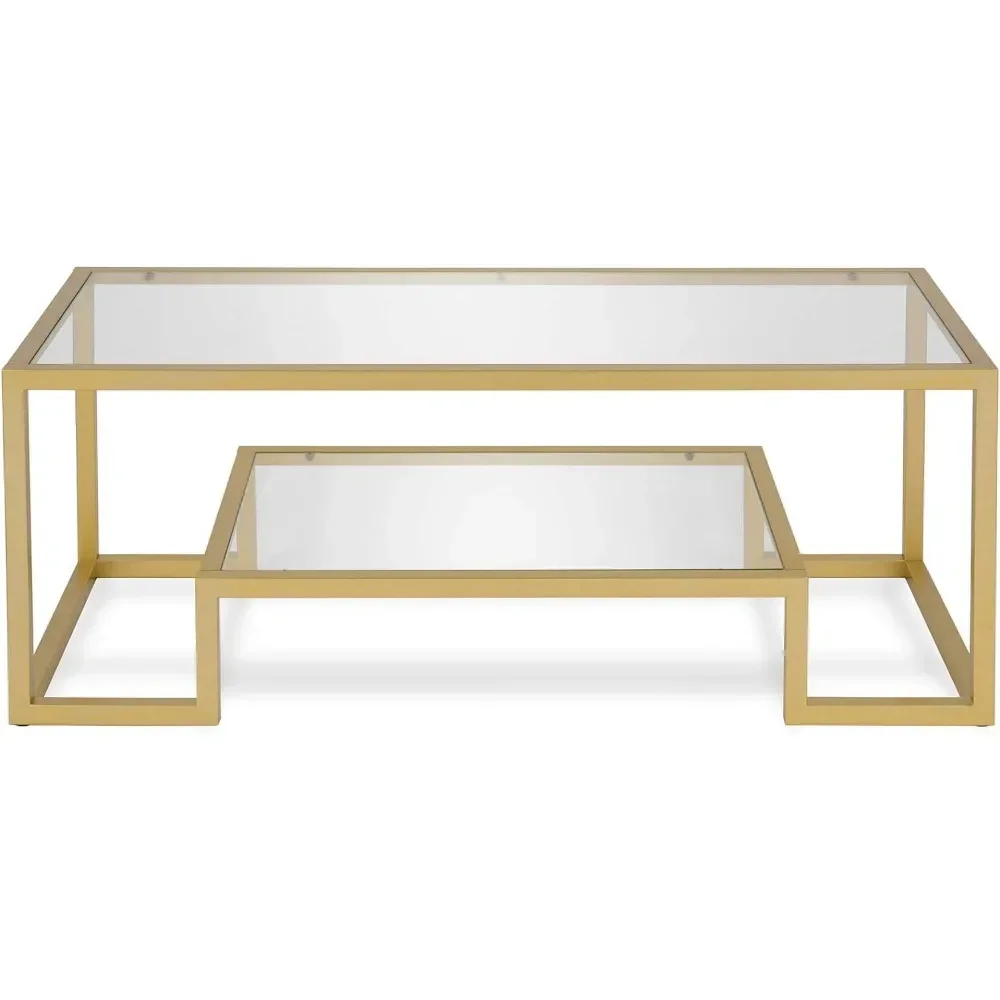 45" Wide Rectangular Coffee Table in Brass, Modern Coffee Tables for Living Room, Studio Apartment Essentials