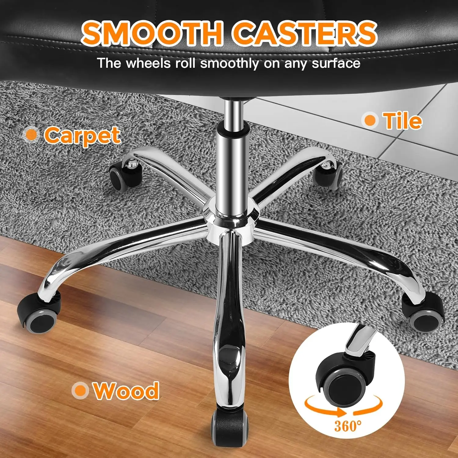Chaise de Bureau à Roulettes avec Support Arml Ba, Fauteuil Roulant Confortable et Réglable à-360 °
