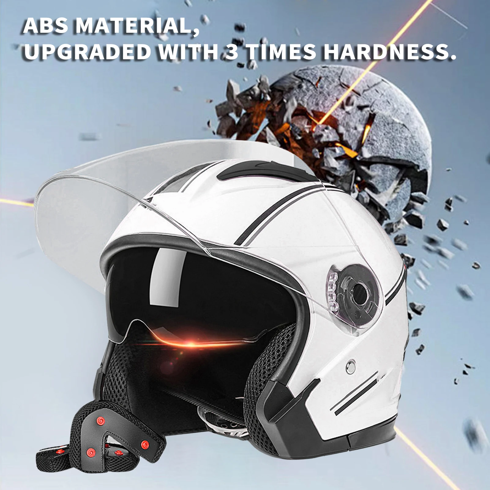 

Мотошлемы открытого типа 3/4 с двойными визорами для мужчин и женщин, мотоциклетные полушлемы для мопедов и круизеров с двойными визорами