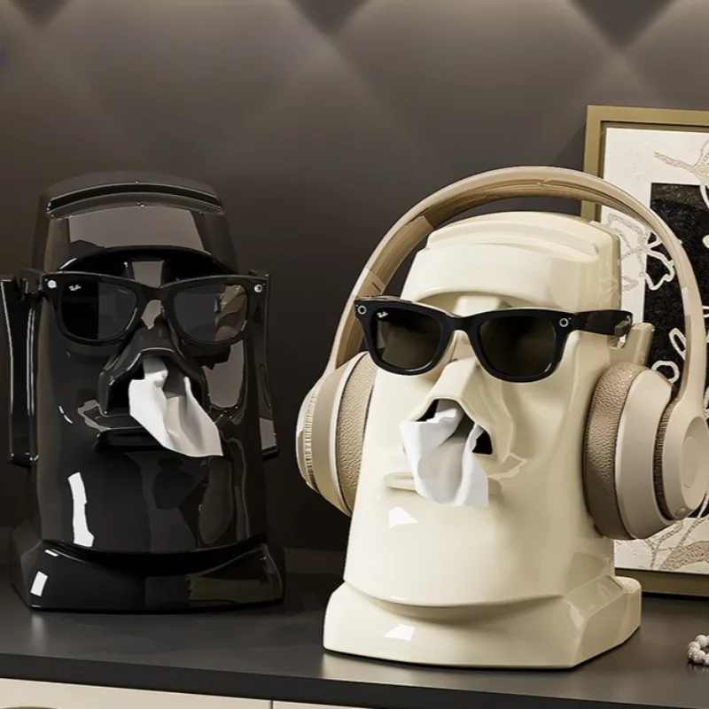 Black White Plaster Tissue Box Holder Home Multi-Functional Desktop Headphone Stand Living Room Plastic Tissue Box Holder
