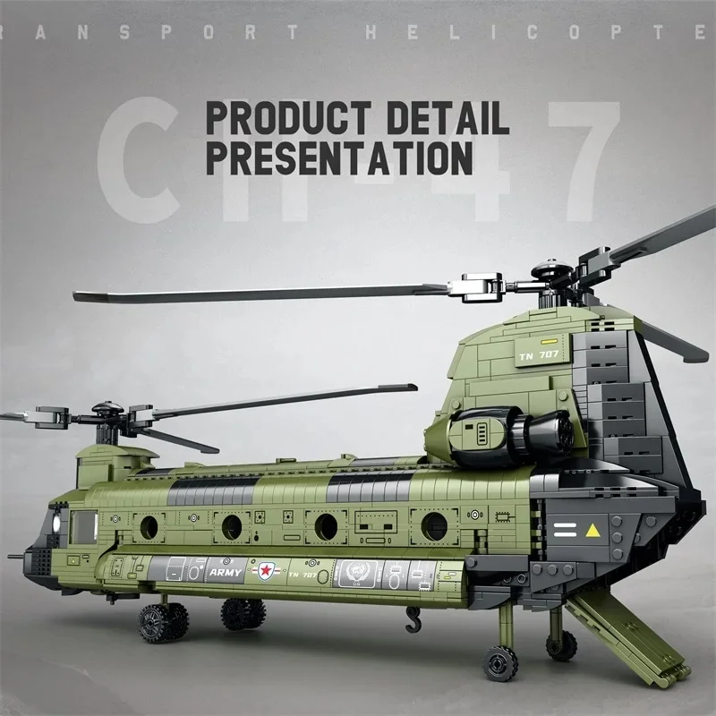 Reobrix 33031 CH-47 Chinook Transport Plane Building Blocks Military Armed Helicopter Fighter Toy Birthday Gift For Kids