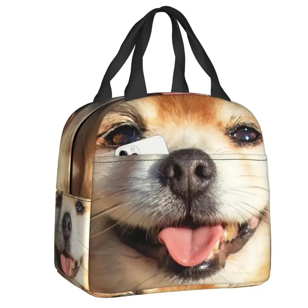 German Spitz Puppy Insulated Lunch Bag for Women Cute Pomeranian Dog Tongue Out Thermal Cooler Lunch Box Beach Camping Travel