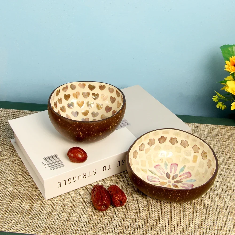 Natural Shell Coconut Bowl Creative Coconut Shell Bowl Salad Dessert Bowl Receives Decorative Ornaments Kitchen Tableware