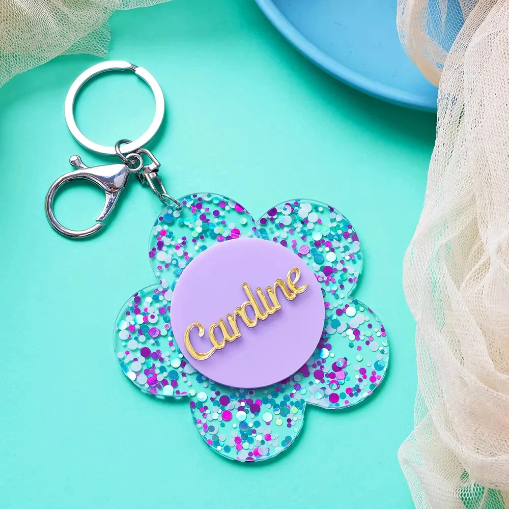 Flower Shape Customized Name Pendant Keychain, Gift