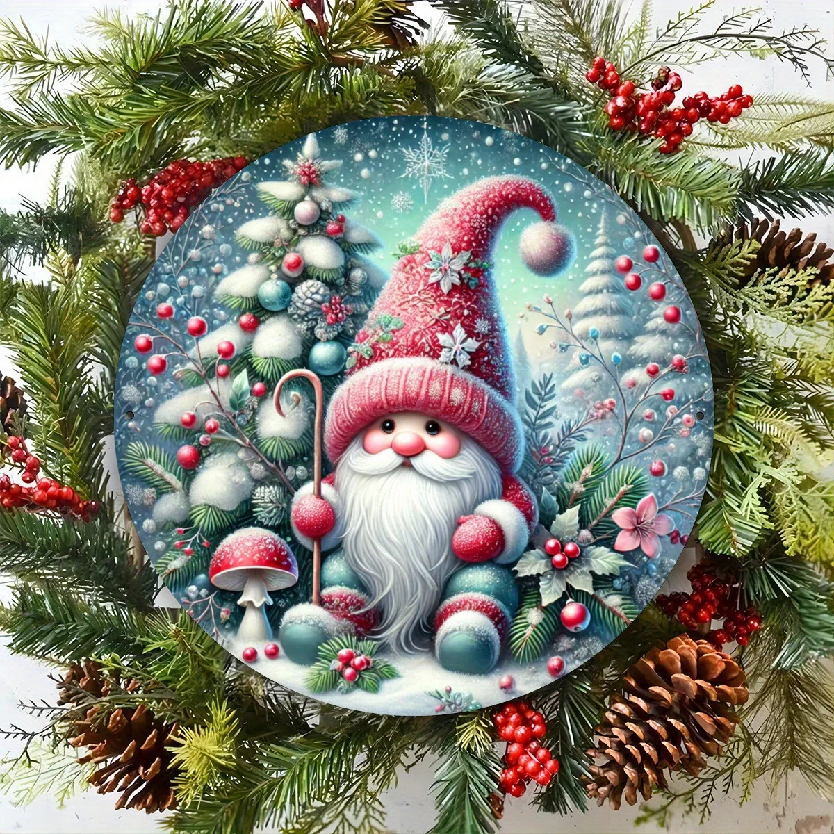 [1-Pack Christmas Gnome Sign] Christmas Gnome Iron Aluminum Sign - 1-Pack Festive Wall Decor for Home, Bar, and Cafe