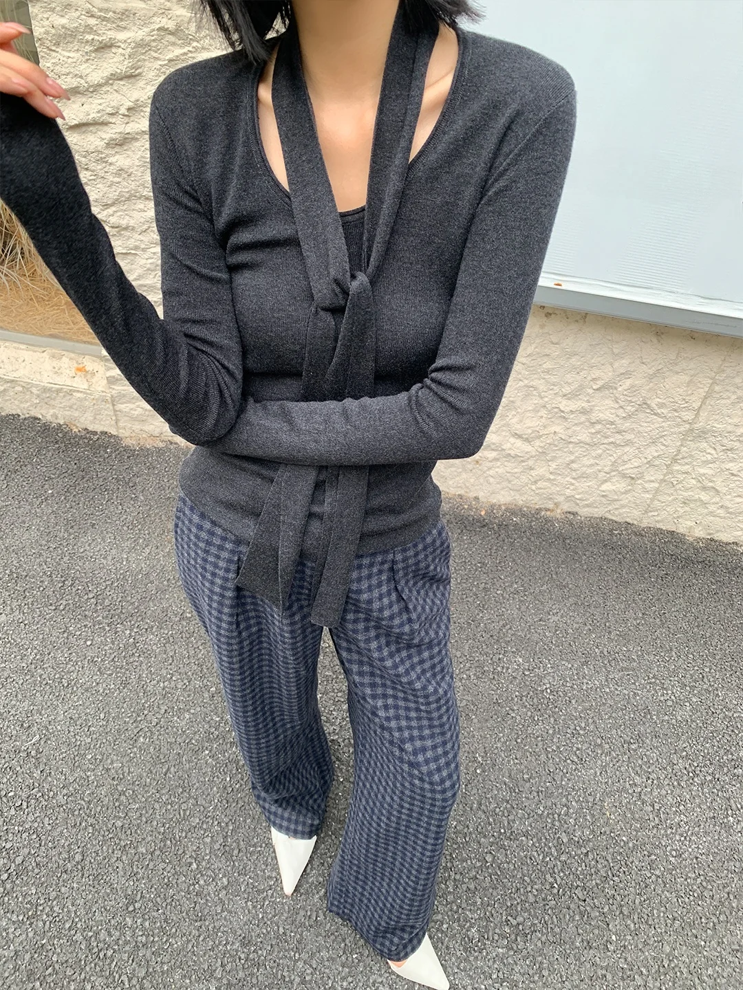 

ZOCHEEO Korean Sle Slim Fit U-Ne Knitwear Base Layer Top Women's Simple Casual Polyester Fiber Long Sve Sweater