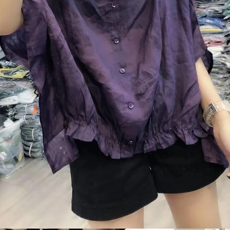 Fashion O-Neck Ruffles Batwing Sleeve Irregular Shirts Women\'s Clothing 2024 Summer New Loose Korean Tops Asymmetrical Blouses