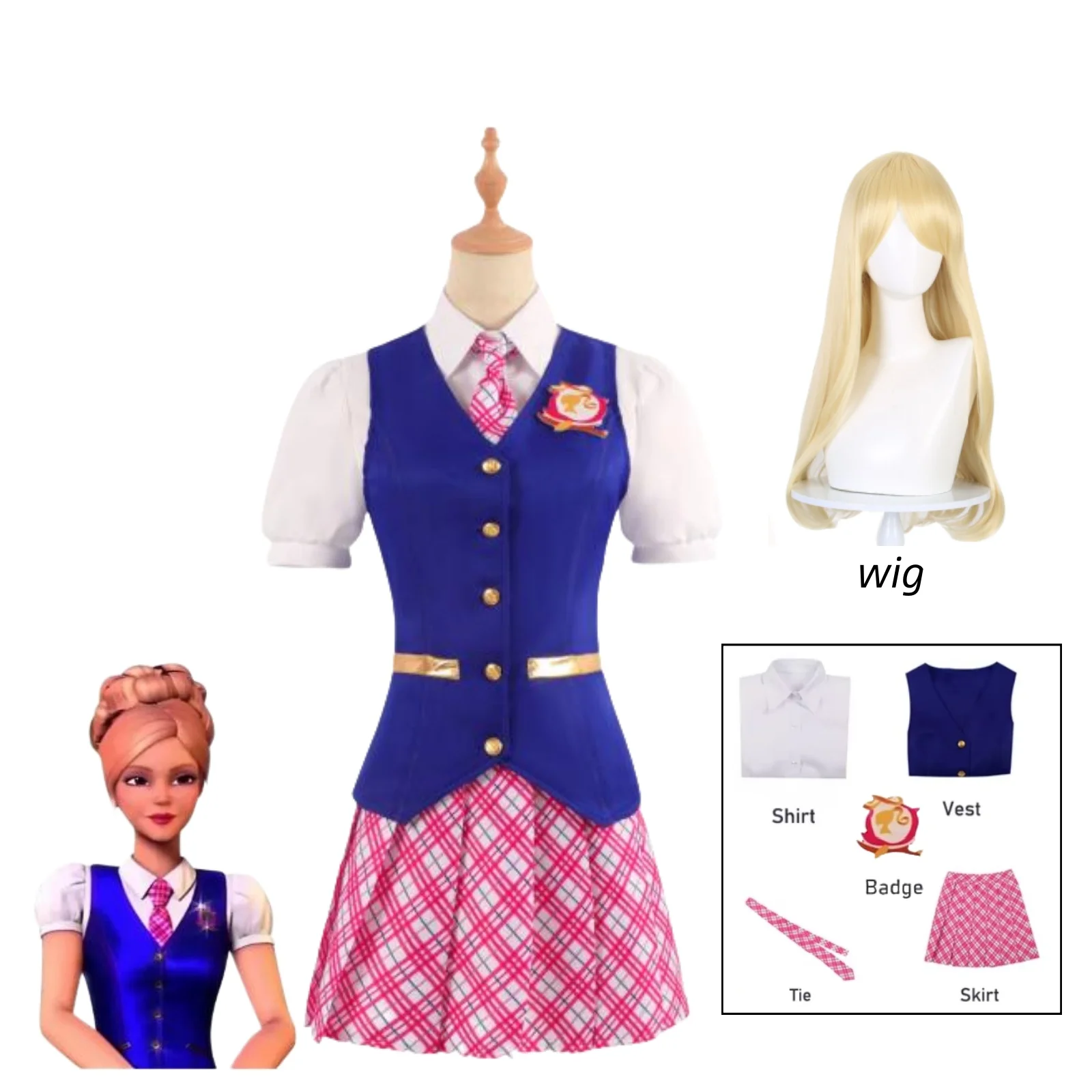 Movie Barbiee Cosplay Costume Charm Princess Dress Delancey Devin Halloween Carnival Party  Women Outfit Women School Uniform