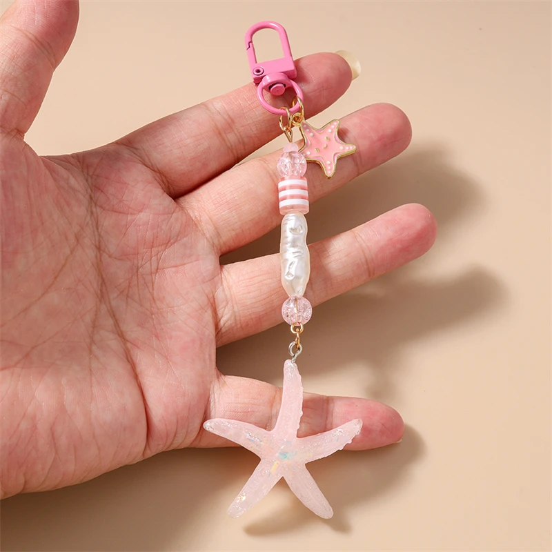 Niedliche handgefertigte Perlen-Schlüsselanhänger, Sommer-Strand-Sternfisch-Muschel-Anhänger, Schlüsselringe für Damen und Herren, Autoschlüssel, Handtaschen-Schlüsselanhänger, DIY-Geschenke – Detail 23