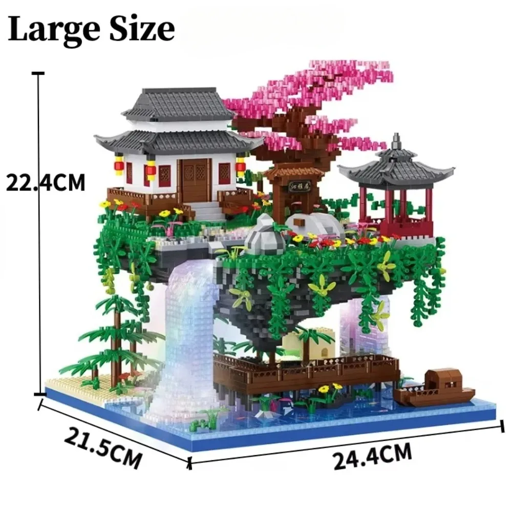 MOC Perzikbloesem Zwembad Kersenboom Huis Bouwsteen Chinese Architectuur DIY Bakstenen Kersenbloesem Speelgoed voor Kinderen Volwassen Cadeau