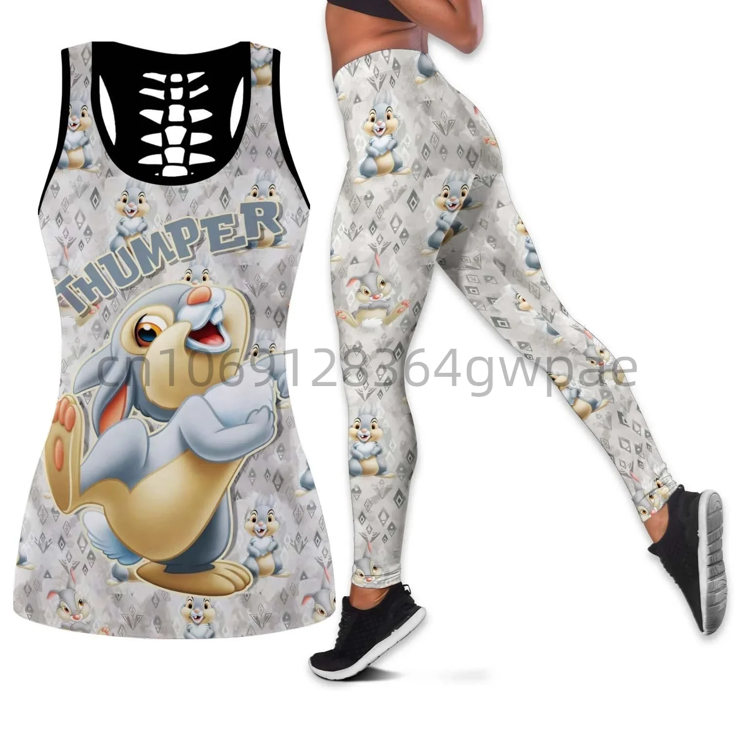 

Thumper Rabbit Bambi Women's Cutout Tank Top Leggings Yoga Set Fitness Leggings Tracksuit Disney Hollow Tank Top Leggings Set