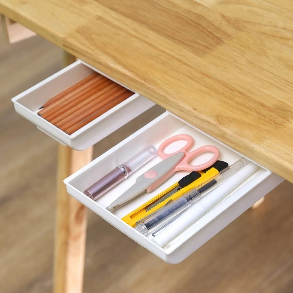 Hidden Storage Box Under Desk Storage Drawer Self-Adhesive Table Storage Holder Simple Sundries Cosmetics Stationery Organizer