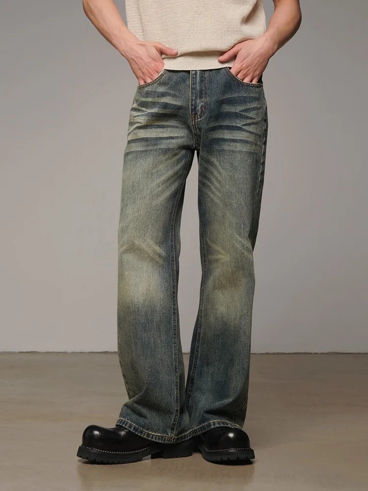 

American Sle Vintage Cleanfit Flared Jeans Men Spring 2026 Loose Slimming Hole Wide Leg Pants Cotton Polyester Blend