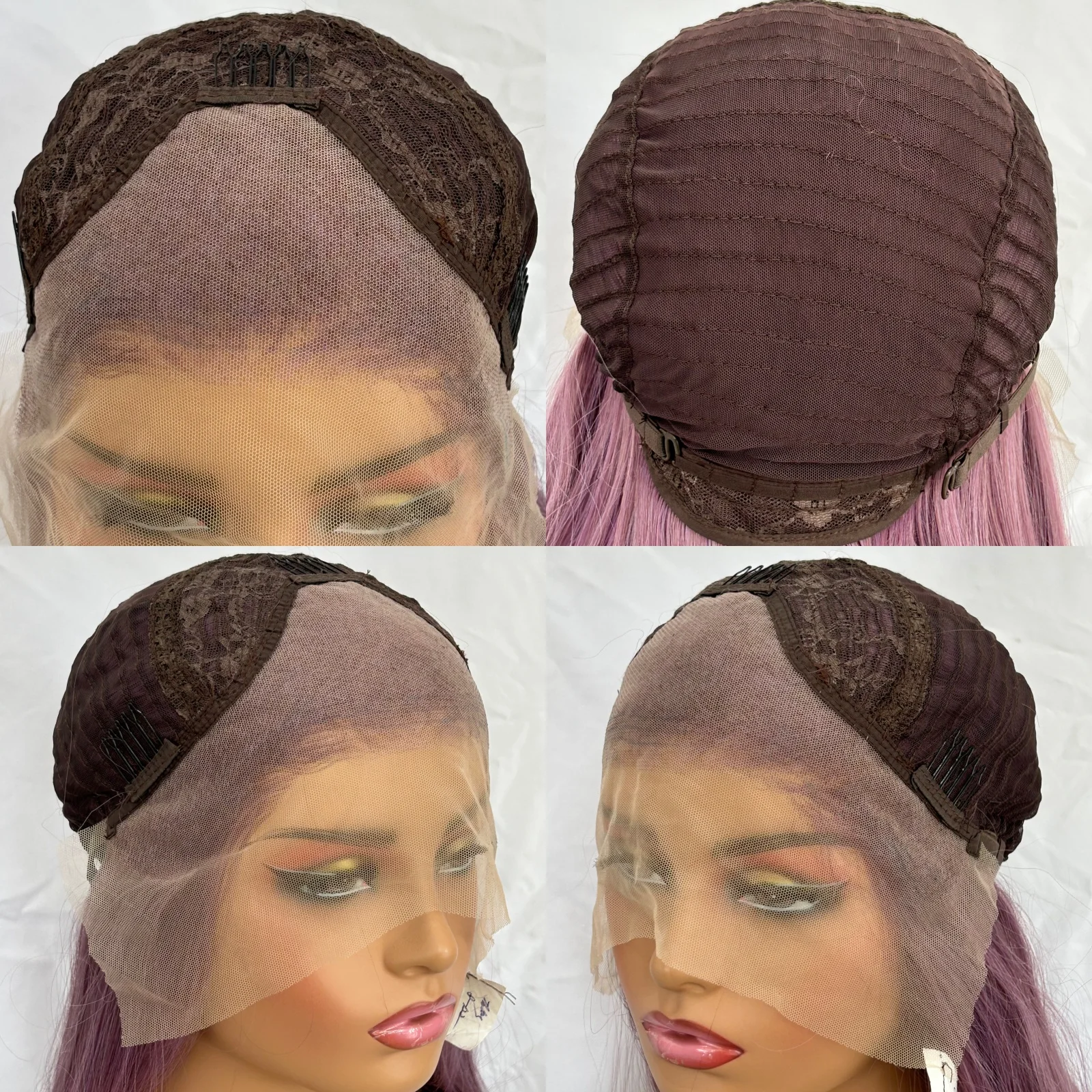 Ash Purple Highlight Long Silky Straight Lace Front Wigs for Women Synthetic Free Part Yaki Straight Dark Purple Mixed Colored