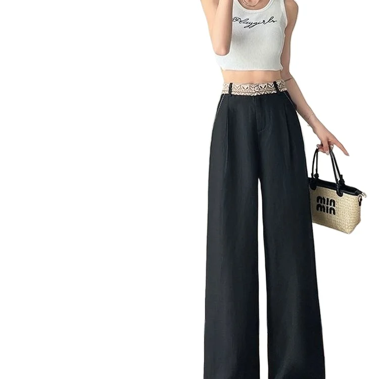Apricot Cotton And Linen Wide-Leg Pants 2026 New Ethnic Style Summer Fashion High-Waisted Thin Casual Drape Straight-Leg Pants