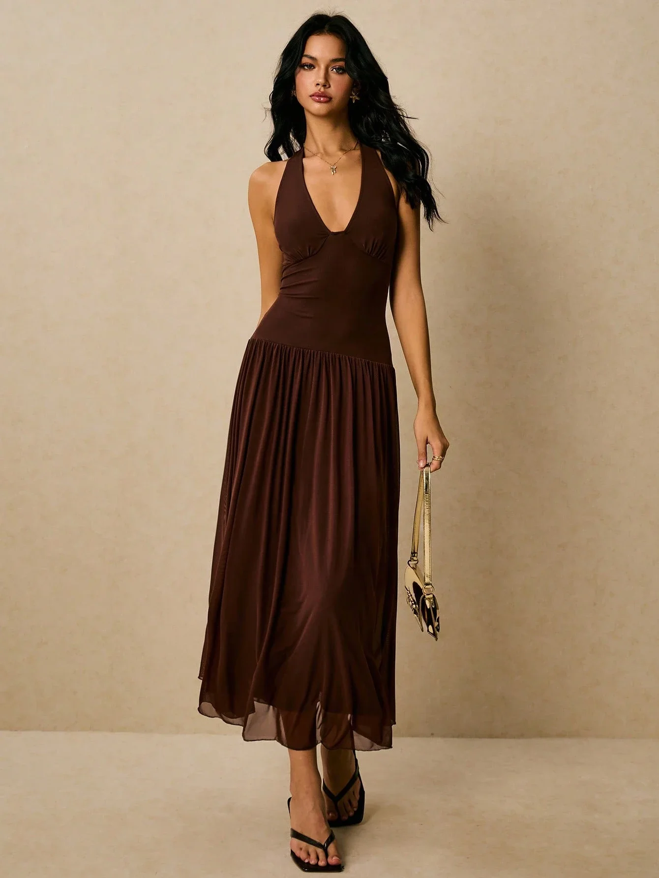 

Элегантное повседневное летне-осеннее макси-платье без рукавов с воротником-халтер для женщин