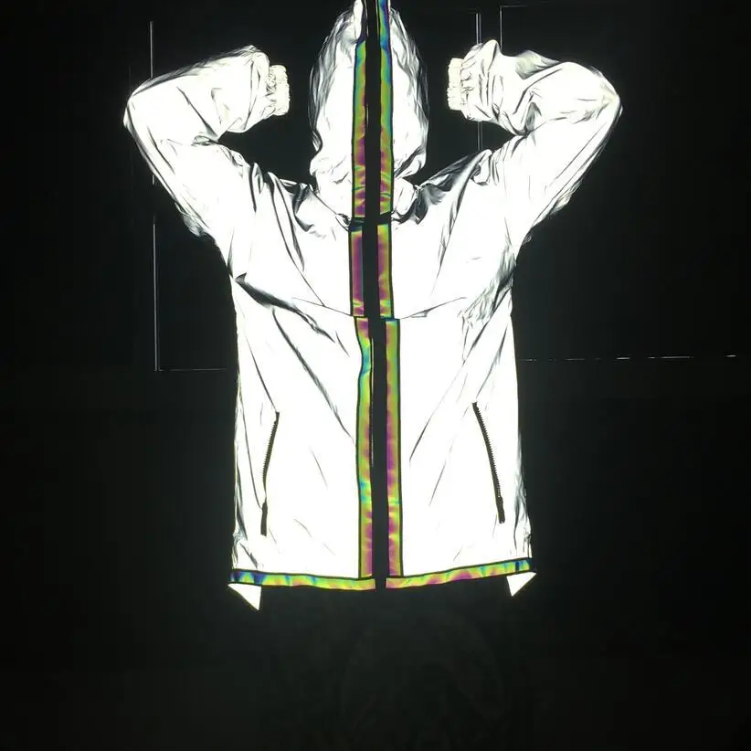 Holographic Reflective Rave Jacket | Iridescent Festival Wear Coat Clothing | Reflective Outerwear Track Cloak Rave Outfit