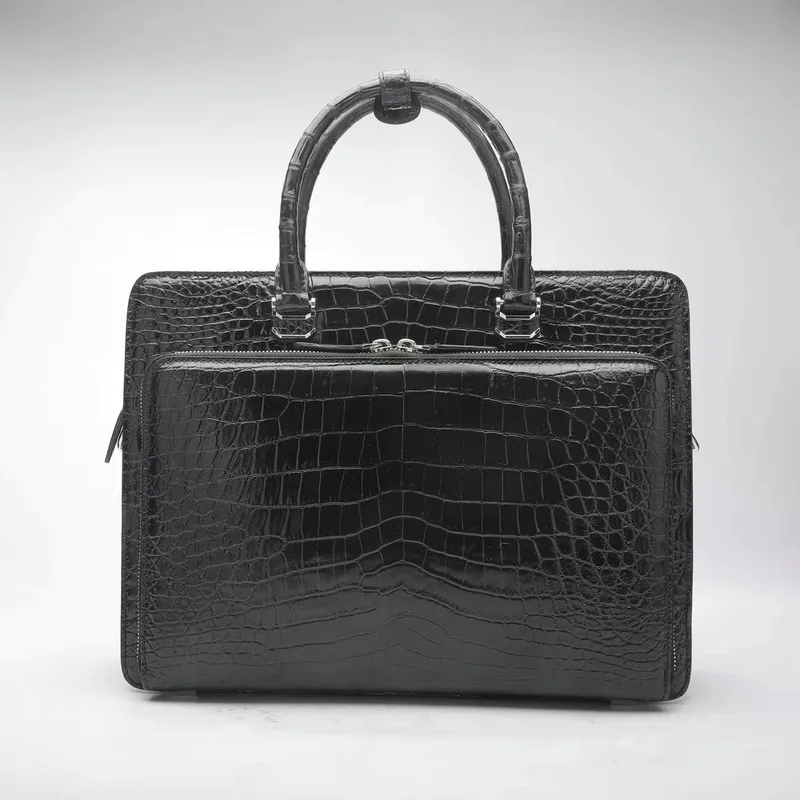 Crocodile Handbag Double Zipper Briefcase Business Office Document Genuine Leather Bag Casual Business Leather High-end Briefcas