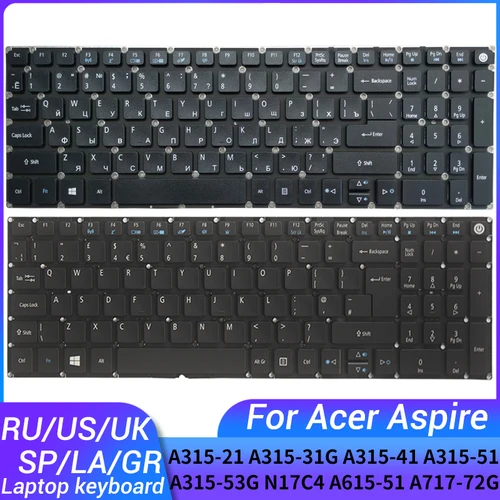 Teclado para ordenador portátil ruso/EE. UU./Reino Unido/español/latino/alemán para Acer Aspire 3 A315-21/31G A315-41 A315-51 A315-53G N17C4 A615-51 A717-72G
