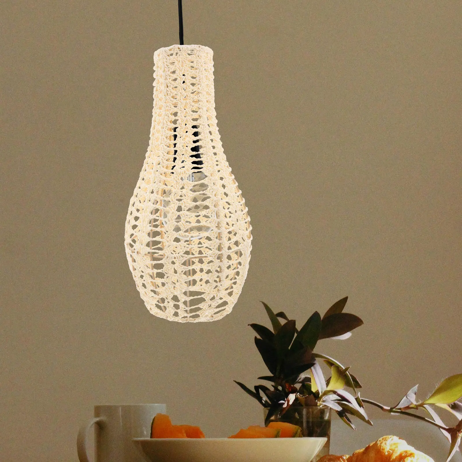 Cotton Rope Woven Lampshade Hanging Pendant Lamp Shade for Bedroom Living Room Office Hotel Modern Rustic Decorative Ceiling