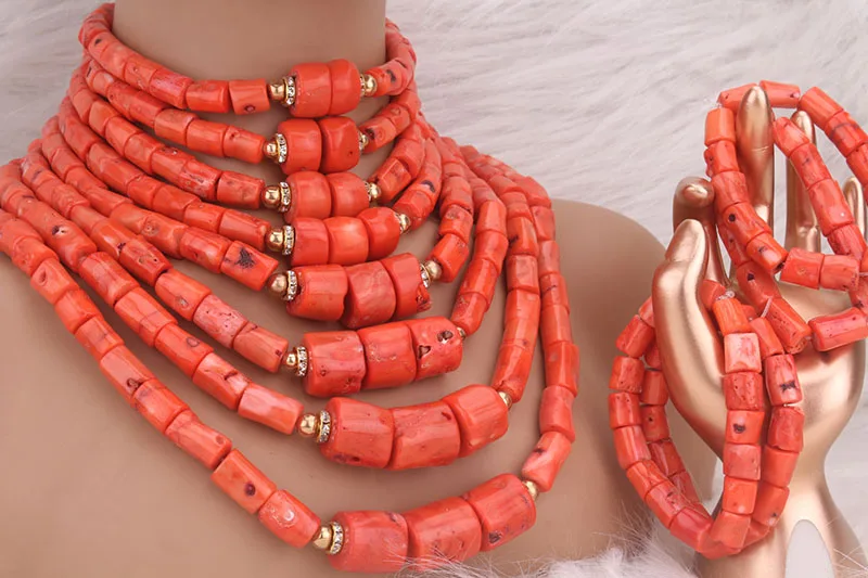 Dudo 8 Layers Real Coral Coral Beads Jewelry Set For African Nigerian Weddings 2024 With Earring and Bracelet