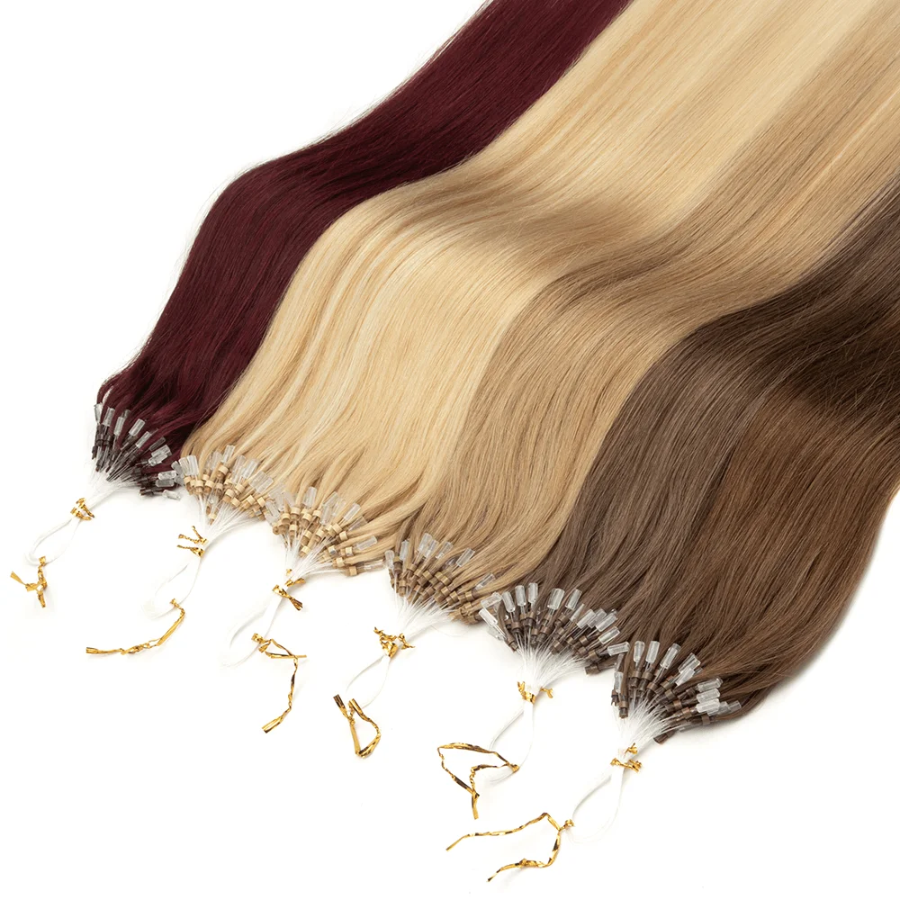 Estensioni dei capelli micro loop bordeaux Micro anello Link Hair 12 "-20" Anello ad anello Estensione dei capelli umani Nero Marrone Biondo