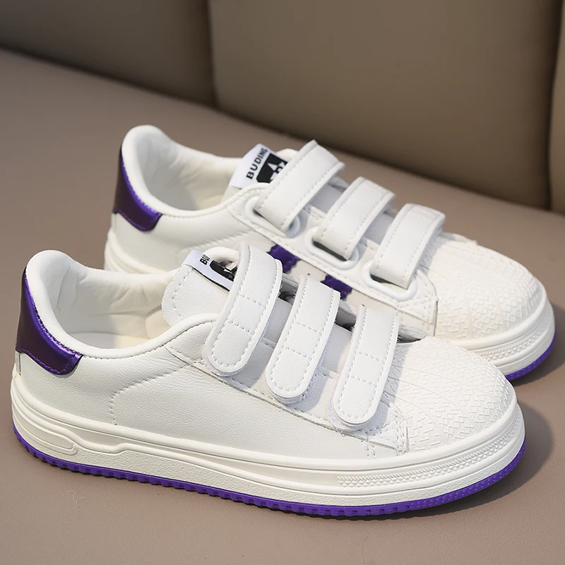 Girls' Sports Shoes 2025 New Spring and Autumn Primary School Students Velcro White Shoes Children's Shoes Casual White Board Sh