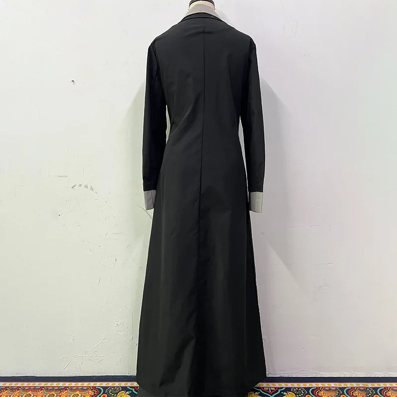 DFDG Colletto ribaltabile Falso in due pezzi Splicing 2025 Primavera Nuove donne Stile lungo Pavimento Trascinando Design Giacca di alta qualità