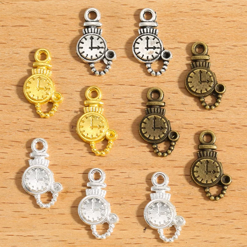 

200pcs/lot DIY Mix Jewelry Accessories Alloy Retro Wristwatch alarm clock Shaped Pendant For Charms Phone Bracelet