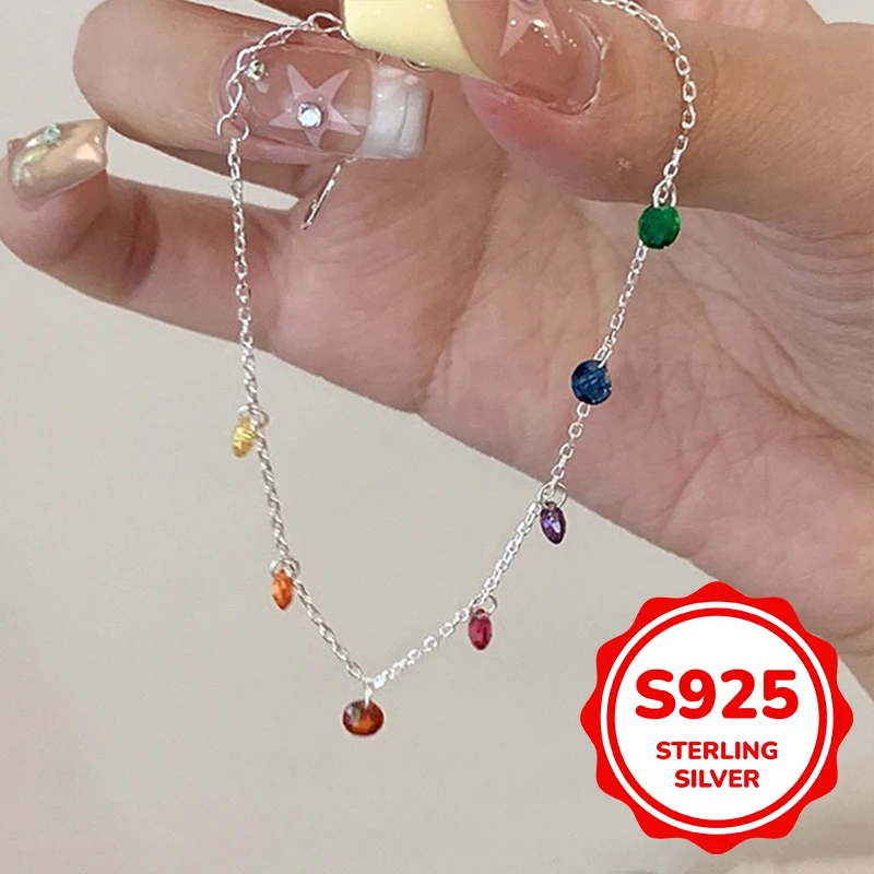 

S925 sterling silver round color zircon bracelet for women versatile simple sweet classic elegant fashion trend personalized