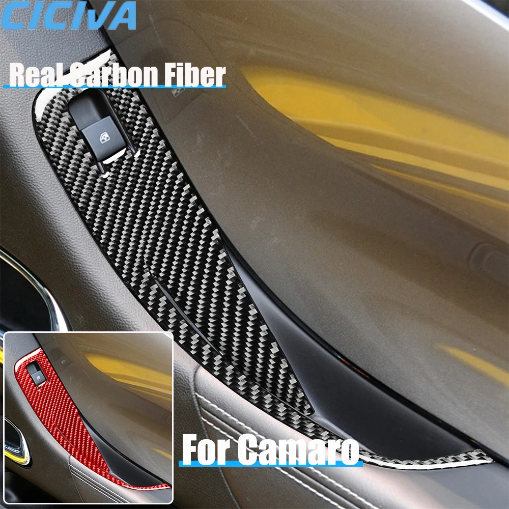 

Real Carbon Fiber Car Accessories Window Lifting Panel Trim Decorative Cover Soft Sticker For Chevrolet Camaro 5th Gen 2010-2011