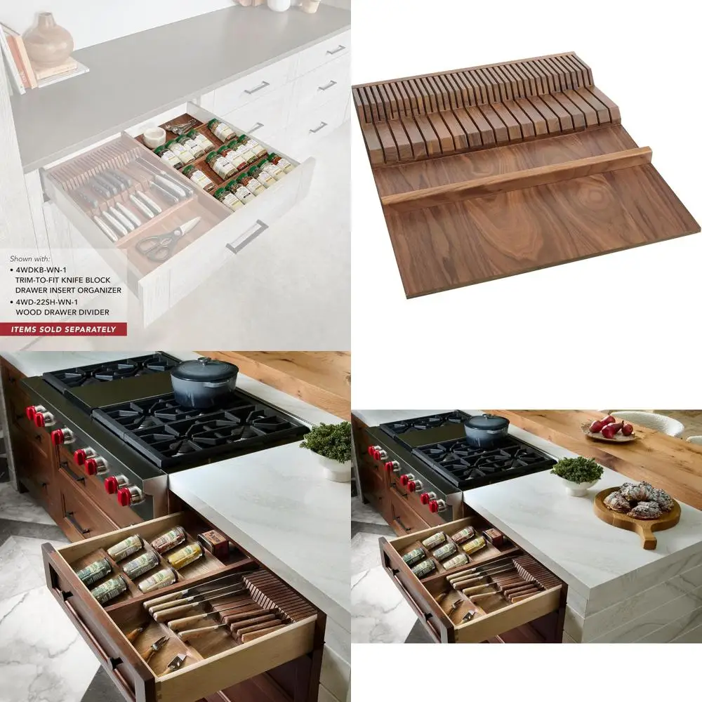 Walnut Kitchen Utensil Organizer with 55 Slots